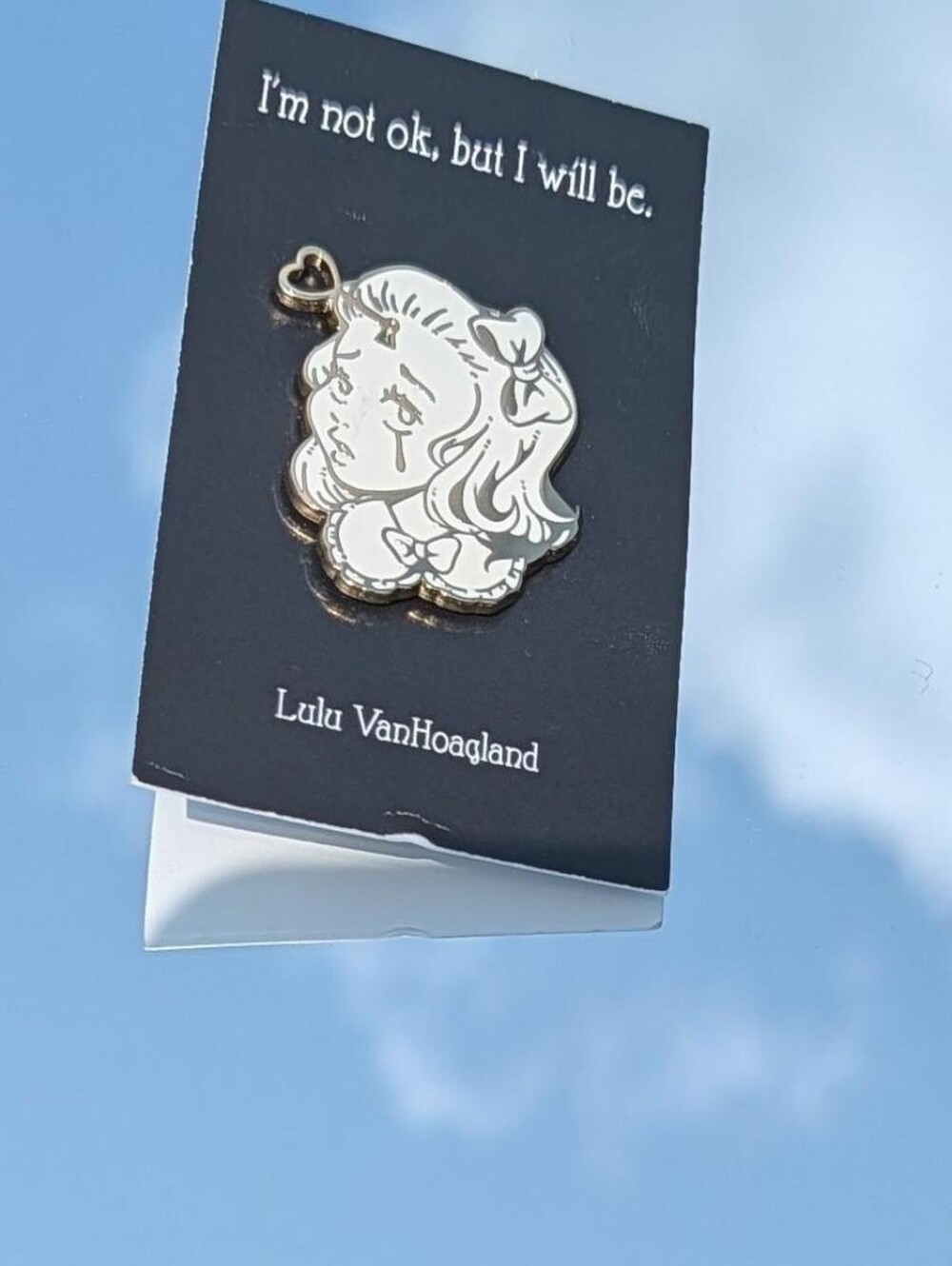 Lulu VanHoagland I'm Not Ok, But I Will Be White & Gold Key Head Girl Enamel Pin